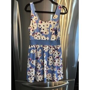 Three‎ Pink Hearts Dress Womens SZ L White Floral Sleeveless Summer  Blue Pink